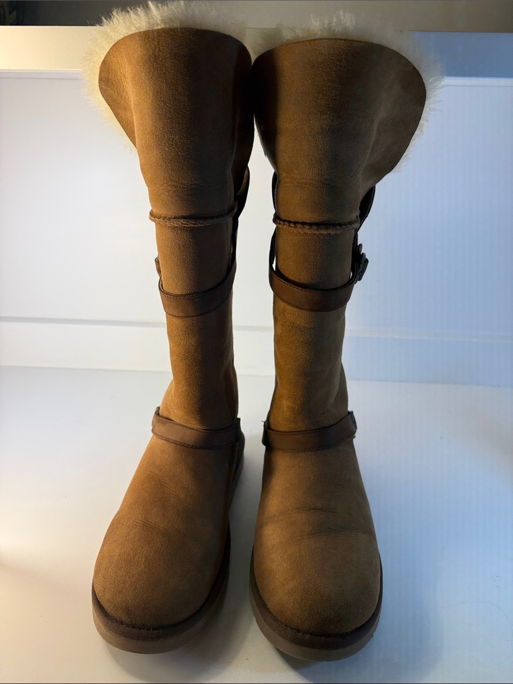 UGG Ciera Chestnut Tall Convertible Bucket Boots with Shearling Trim - Size 9